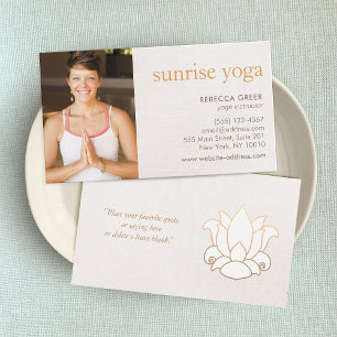 Carte De Visite Fleur de Lotus blanc Yoga Teacher Photo Beige