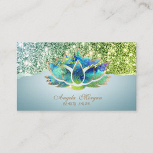 Carte De Visite Fleur de lotus bleue élégante avec bordure paillet