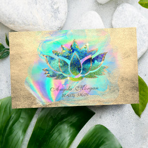 Carte De Visite Fleur de lotus bleue élégante holographique Inc