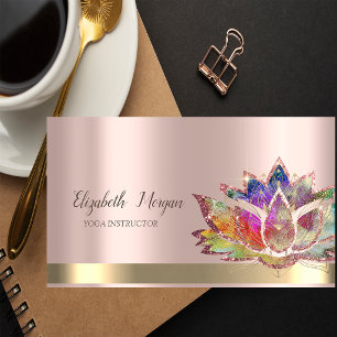 Carte De Visite Fleur de lotus colorée Rose Gold Yoga 