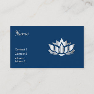 Carte De Visite Fleur de lotus d'aspect argenté en bleu de minuit