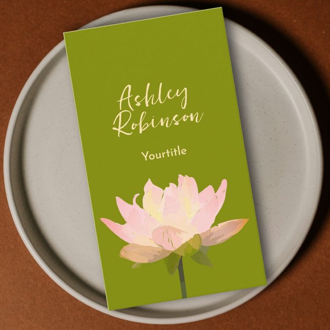 Carte De Visite Fleur de lotus élégante code QR vert avocat boho (Elegant lotus flower boho avocado green QR code Business Card)