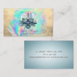 Carte De Visite Fleur de Lotus Élégante Fille de Yoga Holographiqu
