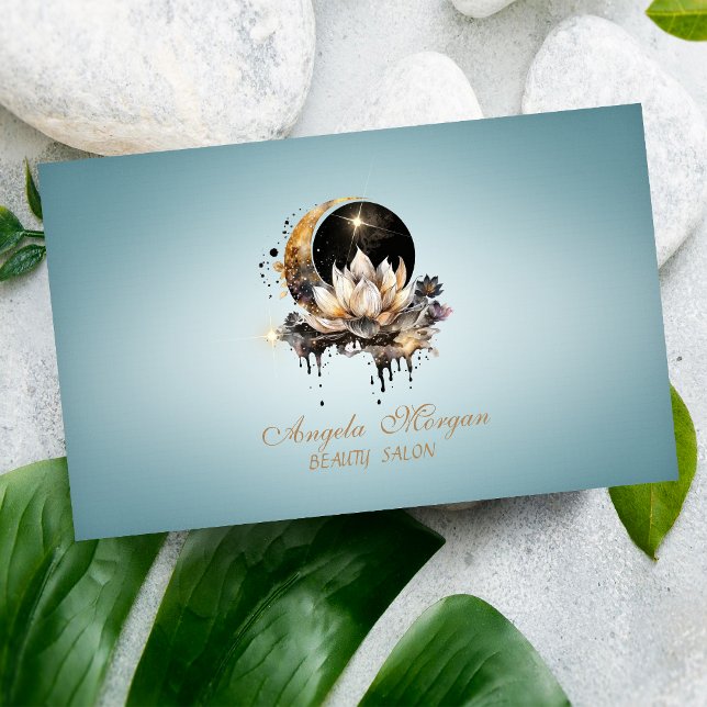 Carte De Visite Fleur de lotus élégante Lune Bleue (Créateur téléchargé)
