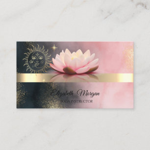 Carte De Visite Fleur de Lotus Élégante Soleil Doré Yoga