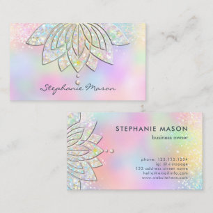 Carte De Visite Fleur de Lotus Mandala Pailleté Holographique