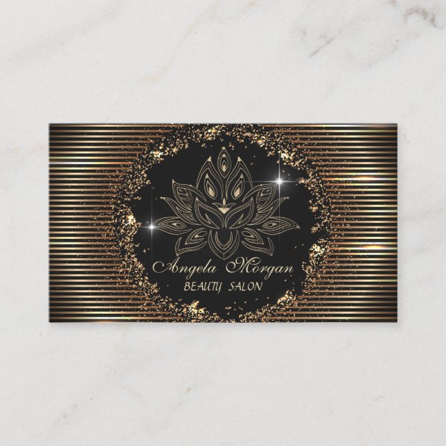 Carte De Visite Fleur de lotus professionnelle rayures dorées noir (Devant)