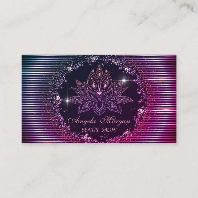 Carte De Visite Fleur de lotus professionnelle rayures noir (Devant)