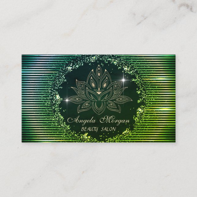 Carte De Visite Fleur de lotus professionnelle rayures vertes (Devant)