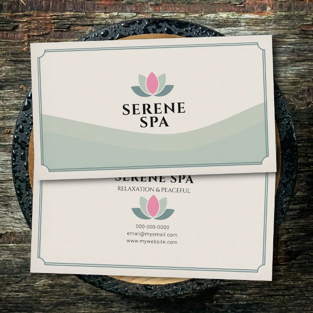 Carte De Visite Fleur de Lotus Tons Verts - Salon de Spa (Green Tones Lotus Flower - Spa Salon Business Card)