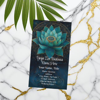 Carte De Visite Fleur de Lotus Turquoise Élégante Spa de Yoga Zen