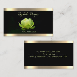 Carte De Visite Fleur de lotus verte rayure or noir Yoga