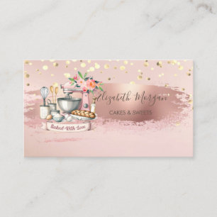 Carte De Visite Fleur de mélange de gâteaux, Confetti d'or, Brosse