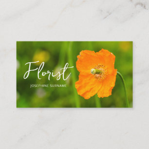 Carte De Visite Fleur de pavot orange Été vert Photo fleuriste