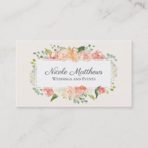 Carte De Visite Fleur de peinture à l'eau rose et pêche