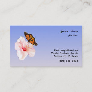 Carte De Visite fleur de rhododendron rose et papillon