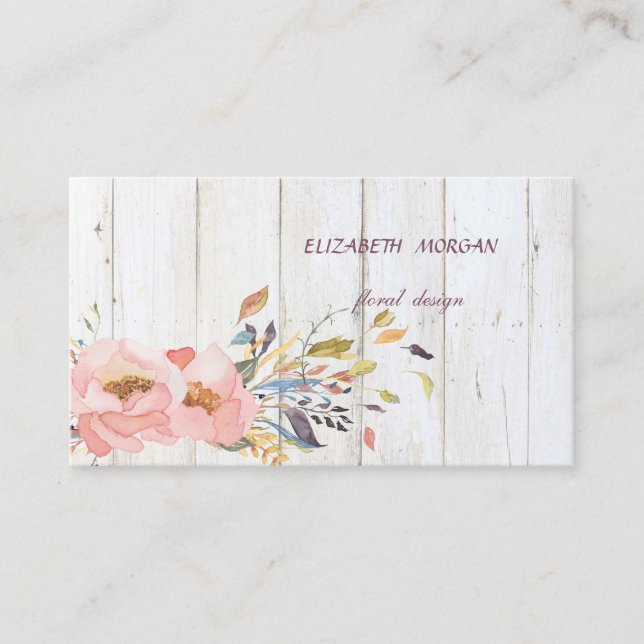 Carte De Visite Fleur de style aquarelle rustique moderne sur text (Devant)