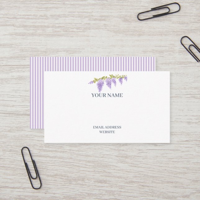 Carte de visite Fleur de Wisteria Rayure Violette (Devant/Arrière en situation)