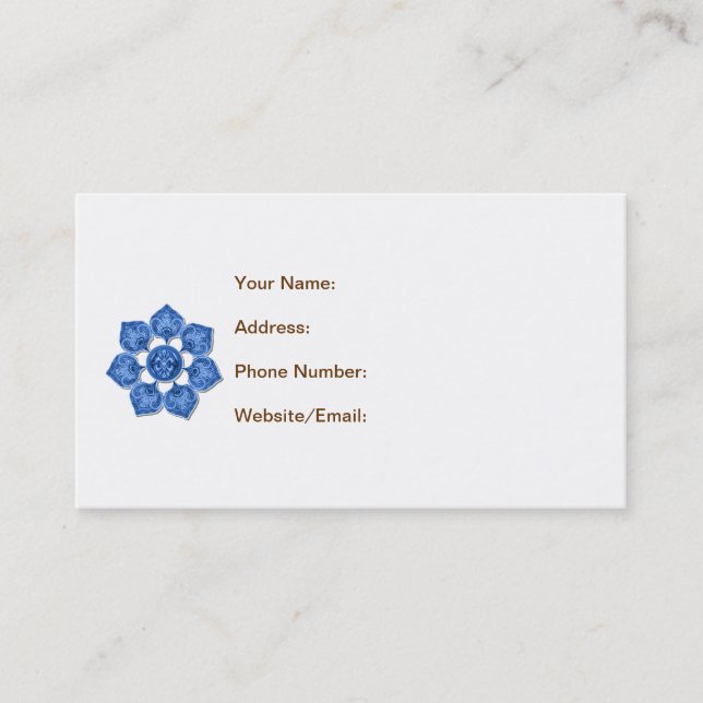 Carte De Visite Fleur découpée en tissu décoratif bleu (Devant)
