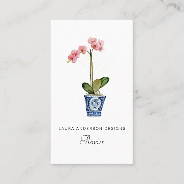 Carte De Visite Fleur d'orchidée à l'aquarelle Fleuriste  (Devant)