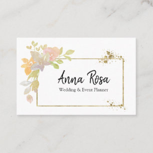 Carte De Visite Fleur élégante d'aquarelle de lavande de rose d'or