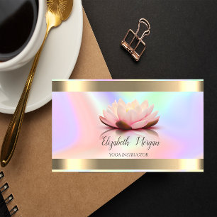 Carte De Visite Fleur élégante Yoga holographique à rayure dorée 