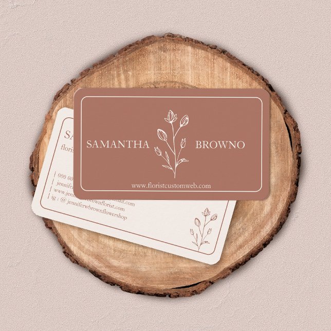 Carte De Visite Fleur encadrée beige terracotta (Créateur téléchargé)
