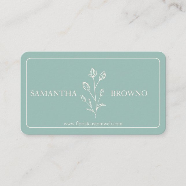 Carte De Visite Fleur encadrée Beige Vert (Devant)
