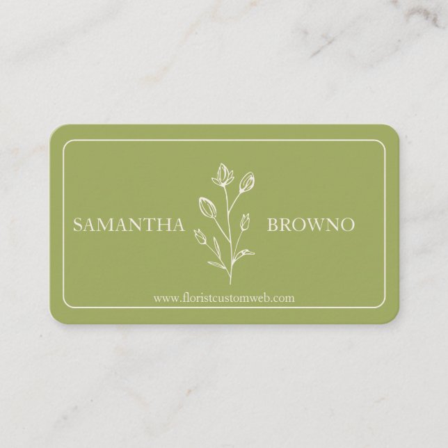 Carte De Visite Fleur encadrée vert jaune beige (Devant)