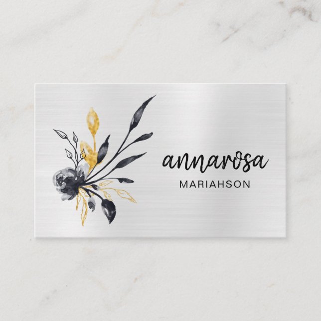 Carte De Visite *~* Fleur Floral OR Silver LOGO QR PHOTO (Devant)
