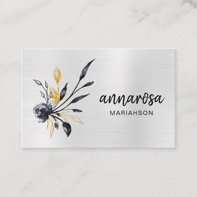 Carte De Visite *~* Fleur Floral Silver LOGO QR Gold PHOTO (Devant)