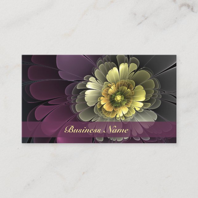 Carte De Visite Fleur fractale grise et pourpre moderne abstraite (Devant)