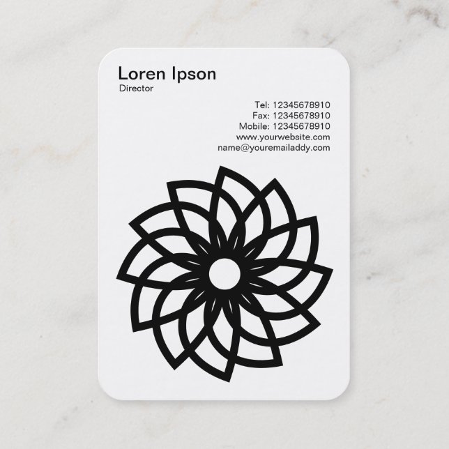 Carte De Visite Fleur Géométrique 03 - Noir sur Blanc (Dos)