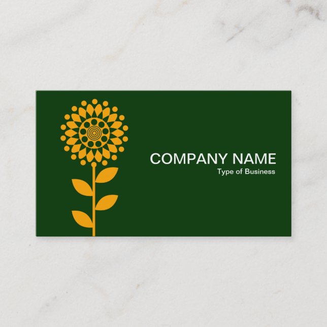 Carte De Visite Fleur géométrique - Orange jaune sur Vert Dk (Devant)