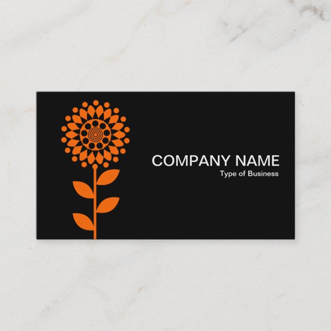 Carte De Visite Fleur géométrique - orange sur noir (Devant)