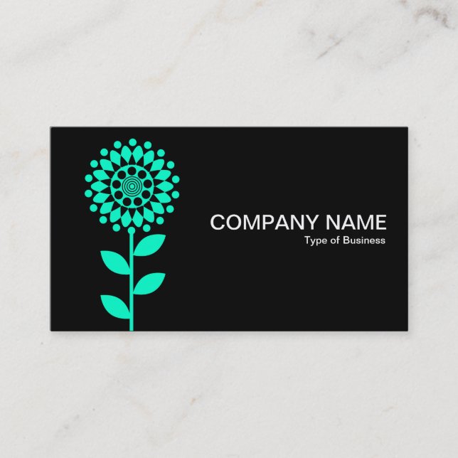 Carte De Visite Fleur géométrique - Turquoise sur Noir (Devant)