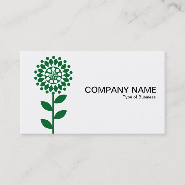 Carte De Visite Fleur géométrique - Vert de forêt sur blanc (Devant)