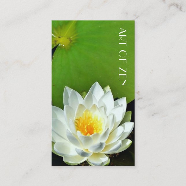 Carte De Visite Fleur Lotus Blanc Photo Vert (Devant)