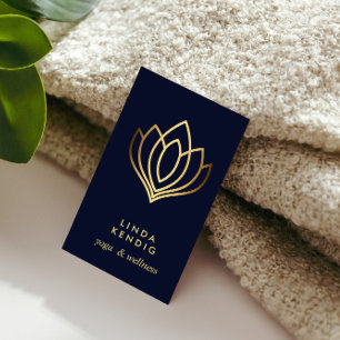 Carte De Visite Fleur Lotus d'or Bleu massage bien-être yoga