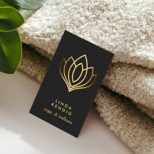 Carte De Visite Fleur Lotus d'or   Gris   massage bien-être yoga