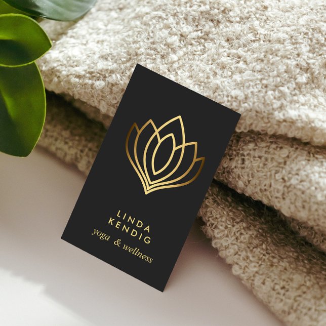 Carte De Visite Fleur Lotus d'or | Gris | massage bien-être yoga (Créateur téléchargé)