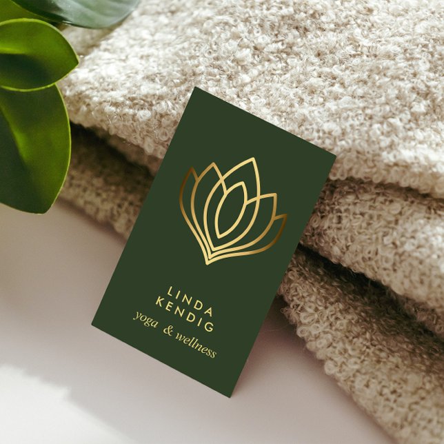 Carte De Visite Fleur Lotus d'or | Vert | massage bien-être yoga (Créateur téléchargé)