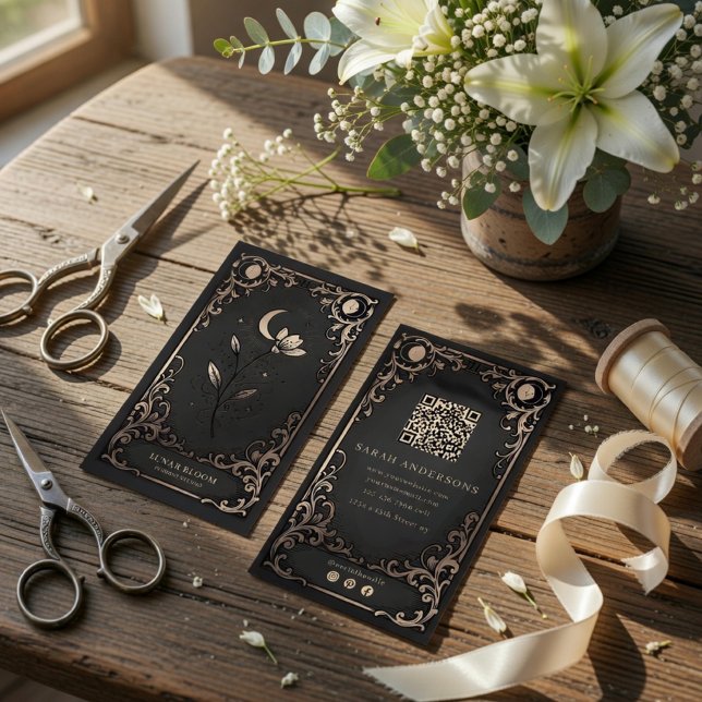 Carte De Visite Fleur Luxueuse | Fleur de Lune Céleste (Créateur téléchargé)