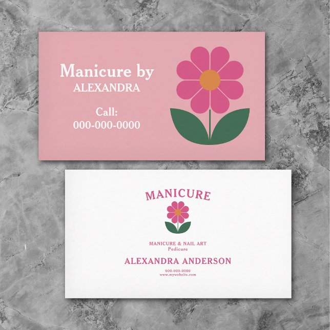Carte De Visite Fleur & Manucure Rose (Flower & Manicure Pink Business Card)