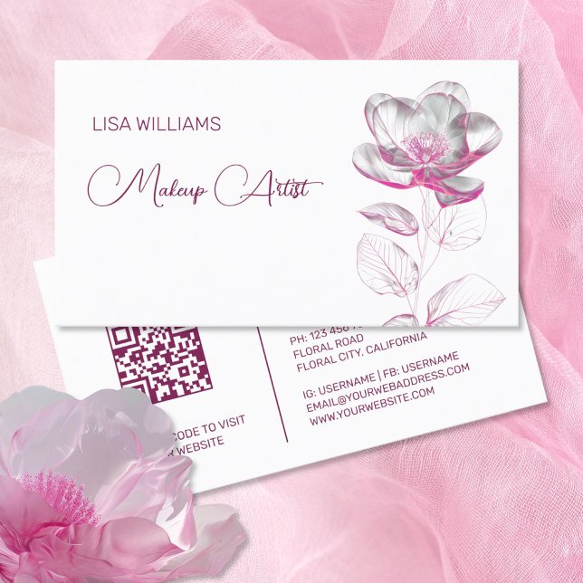 Carte De Visite Fleur métallique rose brillant (Créateur téléchargé)