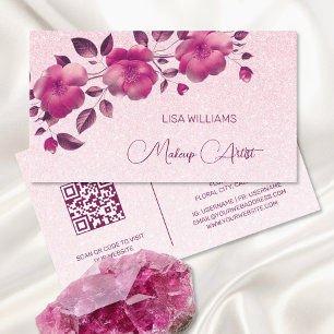 Carte De Visite Fleur métallique rose brillant