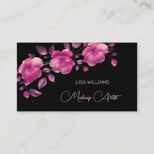 Carte De Visite Fleur métallique rose brillant noir