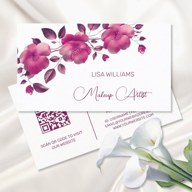 Carte De Visite Fleur Métallique Rose Brillante (Créateur téléchargé)