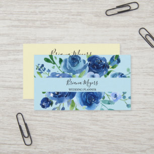 Carte De Visite Fleur Moderne Aquarelle Bleu Marine Script