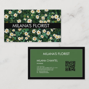 Carte De Visite Fleur Moderne Bohème Blanche Verte Floriste